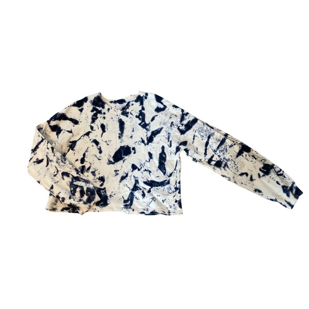 Le Lis Tie-Dye Crop Sweatshirt, Off-white and Navy Blue, Size Medium - Picture 2 of 8